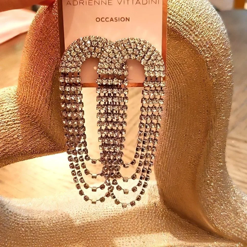 Oval rhinestone drop earrings NWT Adrienne Vittadini - Picture 1 of 6